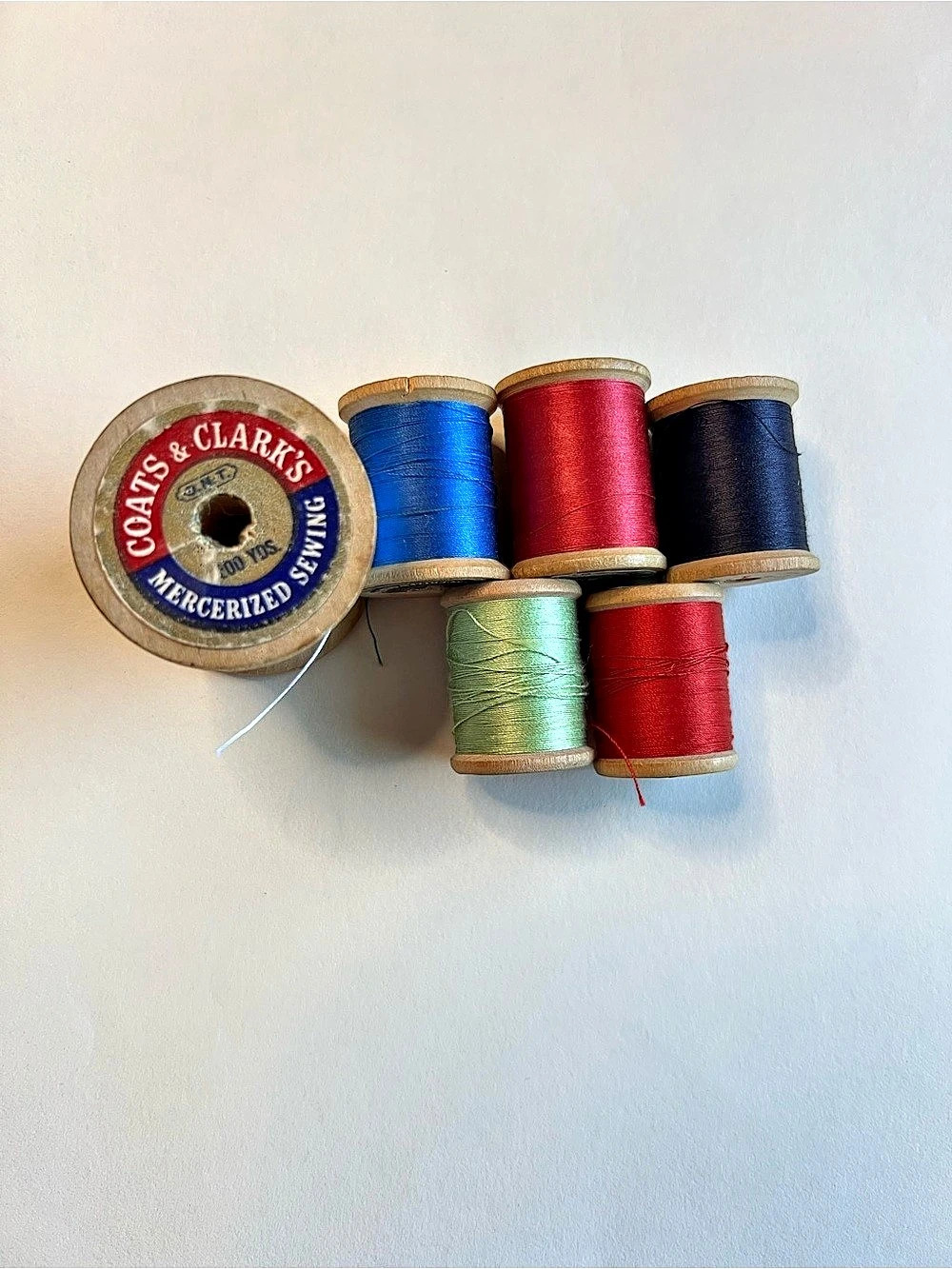 (6) Coats & Clark Vintage Wooden Sewing Thread Spools Lot 1930s-1960s